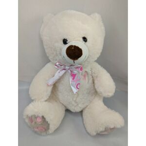 Cream Bear Plush Pink Hearts 12 Inch Mty International Stuffed Animal Toy